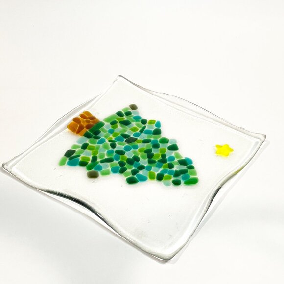 Fused Glass Decorative Plate Dish Christmas Tree Star 6.5" x 6.5" Signed - Picture 3 of 4